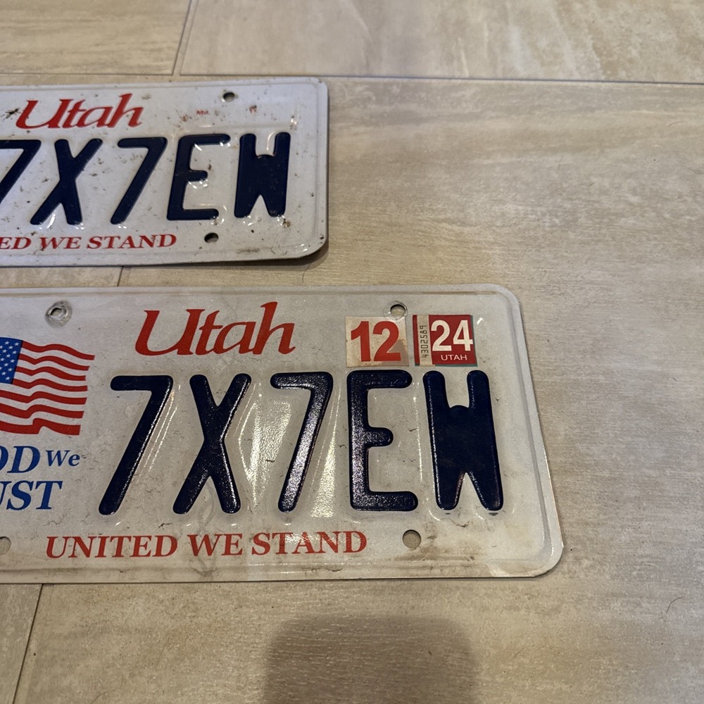 Expired Utah United We Stand In God We Trust Set Pair of License Plates 7X7EW - Picture 2 of 6